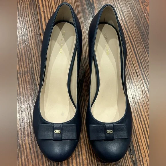 COLE HAAN Bow Tie Wedge Adair Grand Leather Wedges Pumps Shoes Women's Sz 9 B - Picture 2 of 7